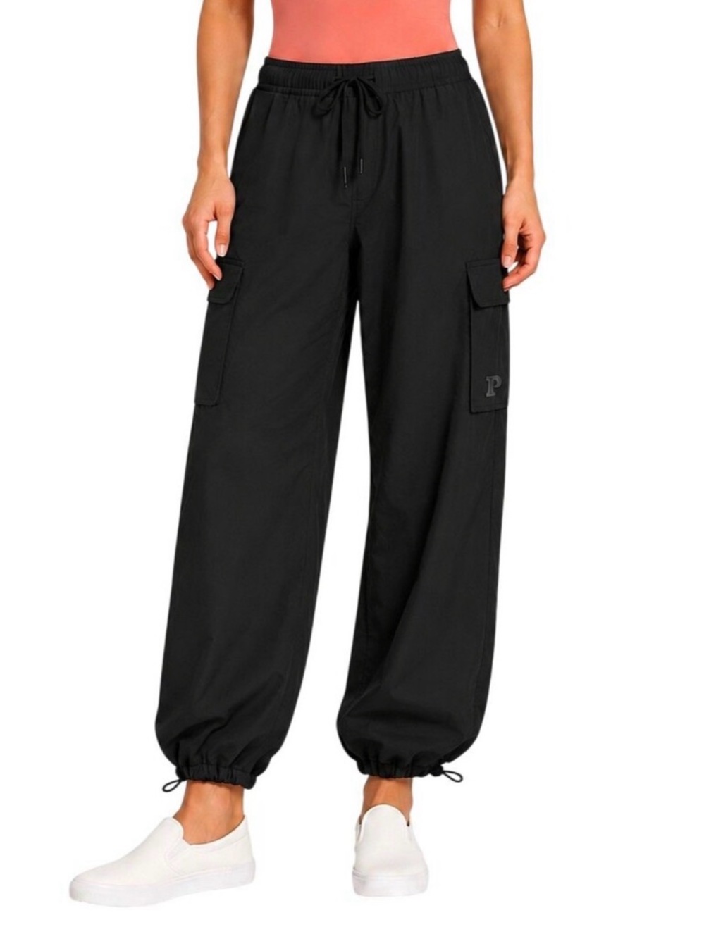 PINK Victoria’s Secret Tech Stretch Cargo Pants Pure Black M NWT